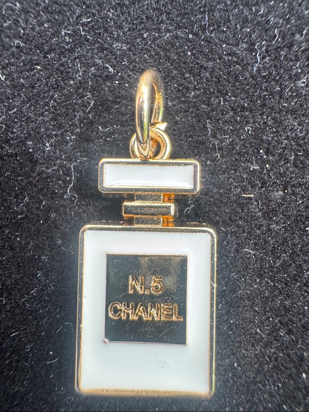 Charm White enamel and Gold tone Perfume Bottle Necklace Charm